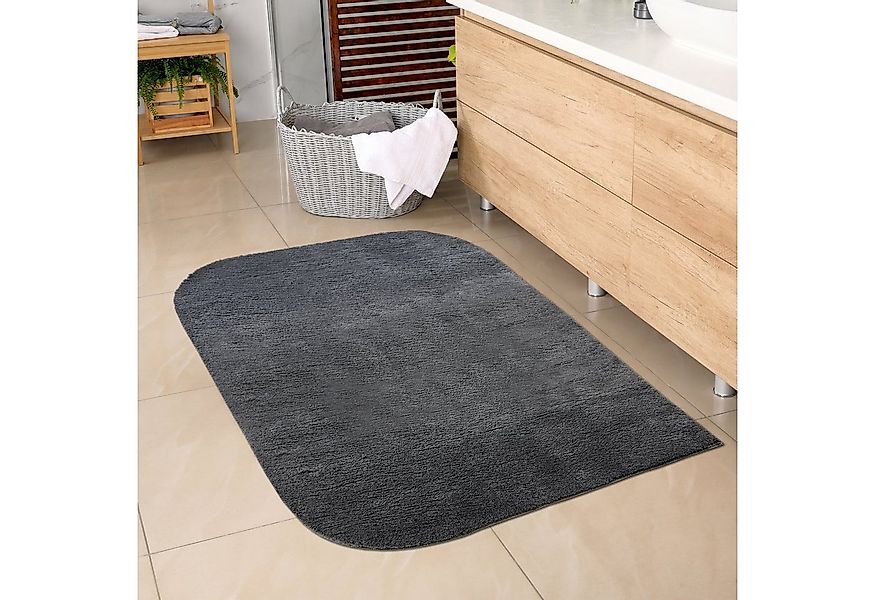 Carpetia Teppich Badezimmer Teppich mit abgerundeten Ecken, waschbar, anthr günstig online kaufen