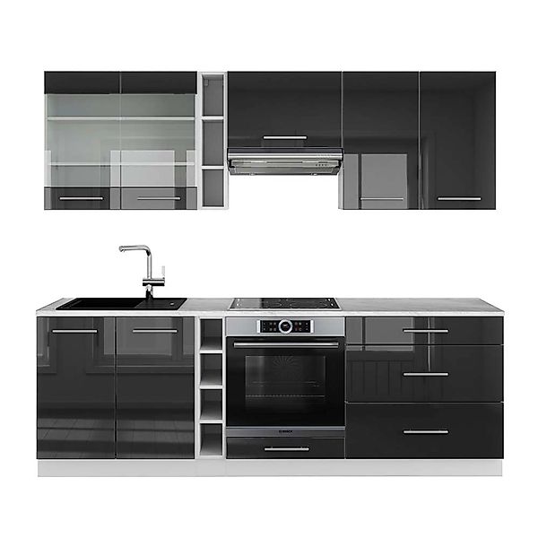 Vicco Fame-Line Küchenzeile Anthrazit Hochglanz/Weiß 235 cm AP Marmor günstig online kaufen