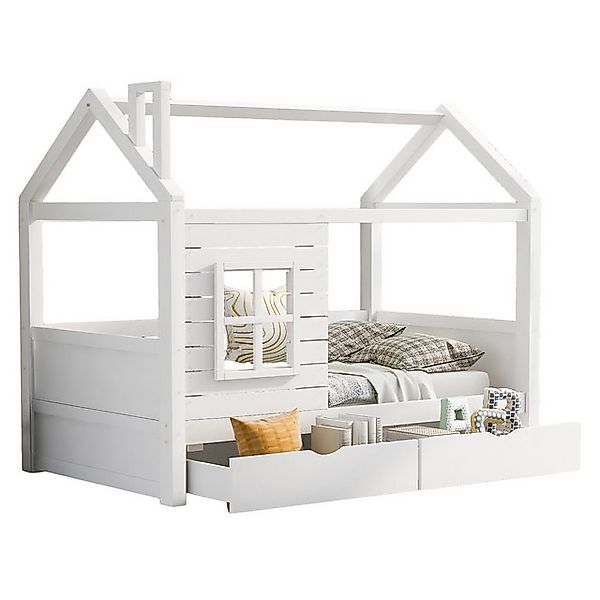 MODFU Kinderbett Jugendbett Einzelbett (200x90 cm Weiß ohne Matratze mit 2 günstig online kaufen