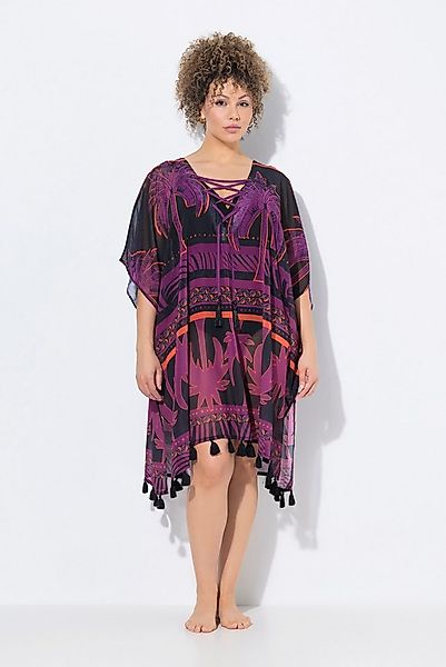 Ulla Popken Jerseykleid Tunika Palmen Oversized Schnürung Halbarm günstig online kaufen