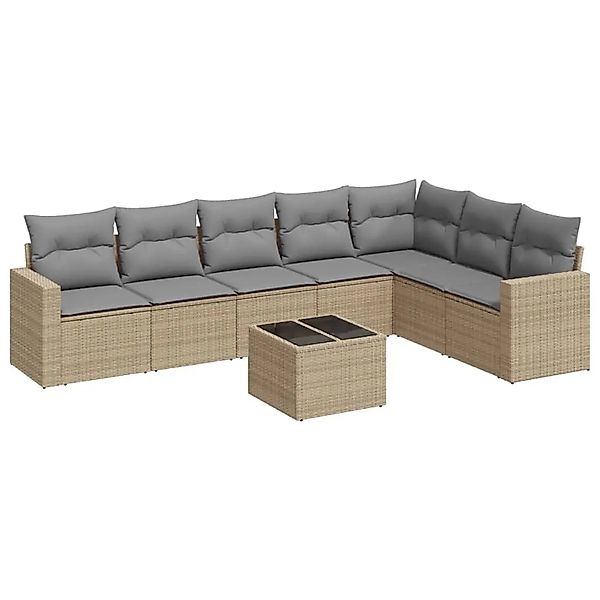 vidaXL 8-Tlg Garten-Sofagarnitur mit Kissen Beige Poly Rattan 3251396 günstig online kaufen