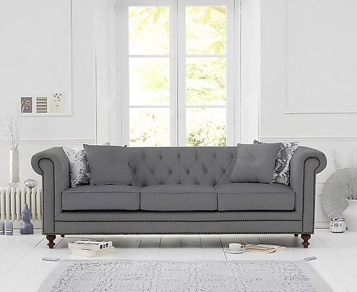 Xlmoebel Sofa Dreisitzer Chesterfield-Sofa mit Polsterung aus Textil Grau, günstig online kaufen