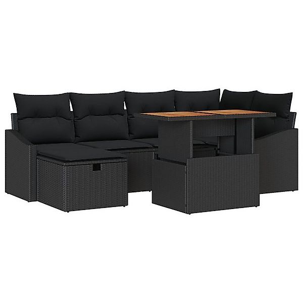 vidaXL Loungesofa 7-teiliges Garten Sofa Set mit Kissen Schwarz Poly Rattan günstig online kaufen