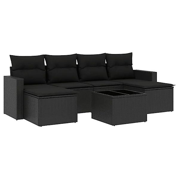 vidaXL 7-Tlg Garten-Sofagarnitur mit Kissen Schwarz Poly Rattan 3251662 günstig online kaufen