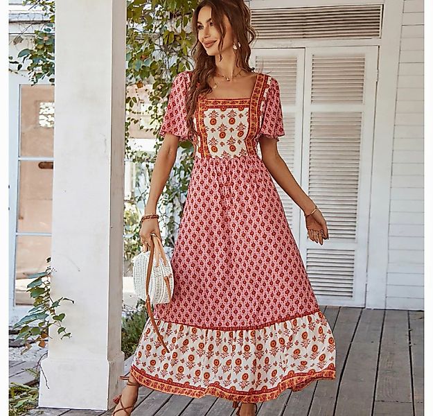 DEBAIJIA Dirndl Sommerkleid Damen Böhmen Kleid Quadratischer Hals Lässiger günstig online kaufen