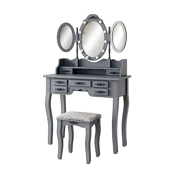 Vicco Schminktisch Diana Grau 90 cm mit Beleuchtung und Hocker günstig online kaufen