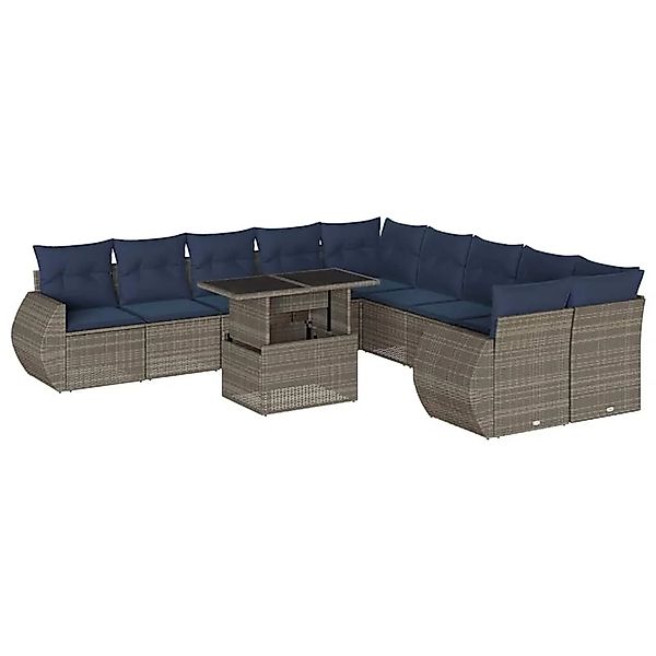 vidaXL 11-Tlg Gartensofa-Set mit Kissen Grau Polyrattan 3268801 günstig online kaufen