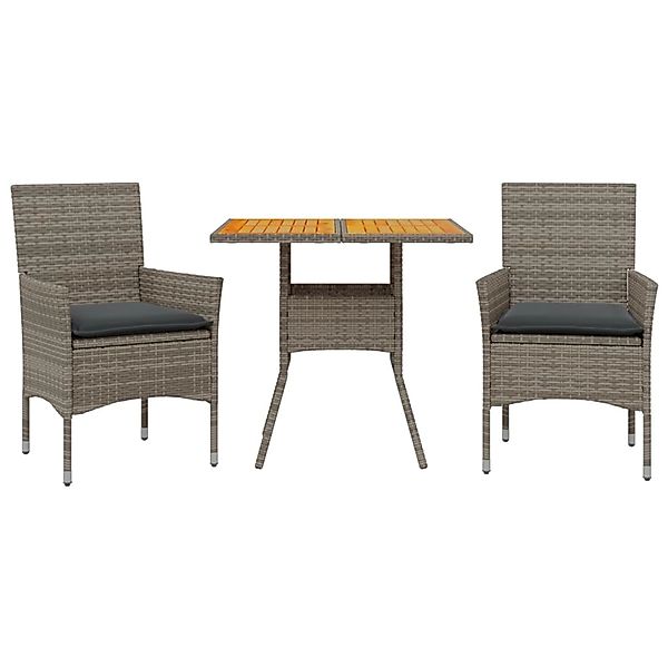 vidaXL 3-Tlg Garten-Essgruppe mit Kissen Grau Poly Rattan Akazie 3278713 günstig online kaufen