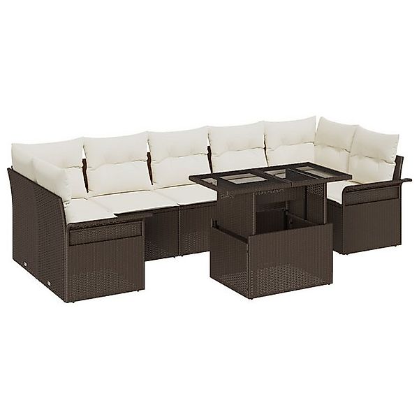 vidaXL Loungesofa 8-tlg. Garten-Sofagarnitur mit Kissen Braun Poly Rattan, günstig online kaufen