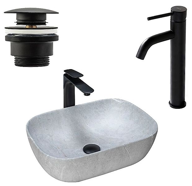 wohnwerk.idee Aufsatzwaschbecken Waschbecken Naturstein Beton Stein Optik L günstig online kaufen