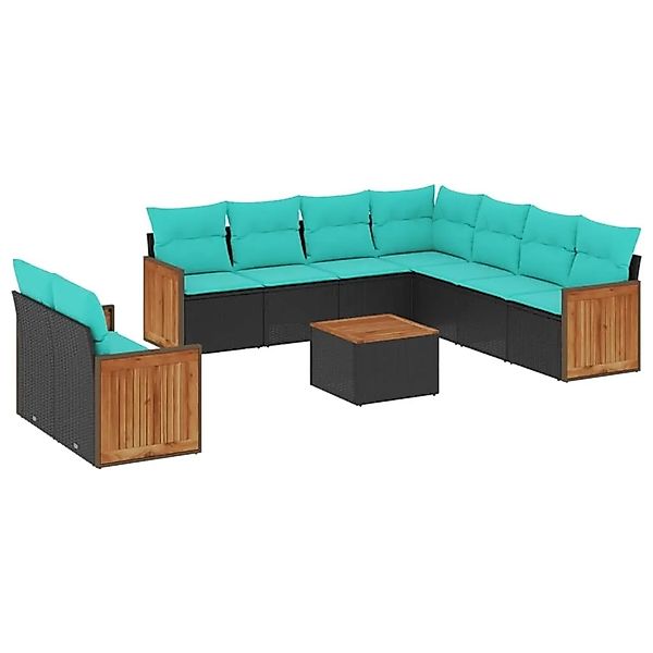vidaXL 10-Tlg Gartensofa-Set mit Kissen Schwarz Polyrattan 3227786 günstig online kaufen