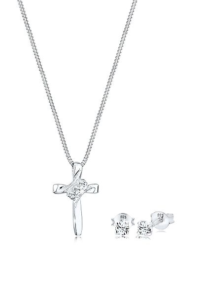 Elli Schmuckset Kreuz Glas Kristalle Weiß günstig online kaufen
