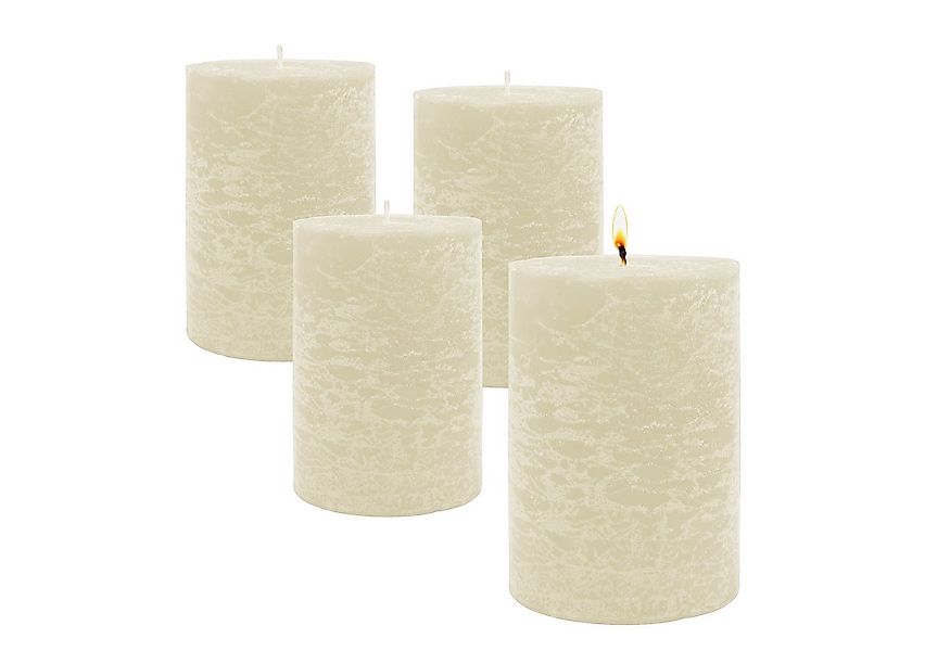 Spetebo Stumpenkerze Echtwachs rustikal 10 x 7 cm champagner - 4er Set (Ana günstig online kaufen