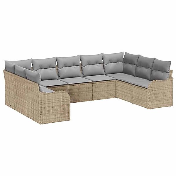 vidaXL Garten-Sofa-Set mit Kissen 9-Tlg Beige Hellgrau Poly Rattan 3354529 günstig online kaufen