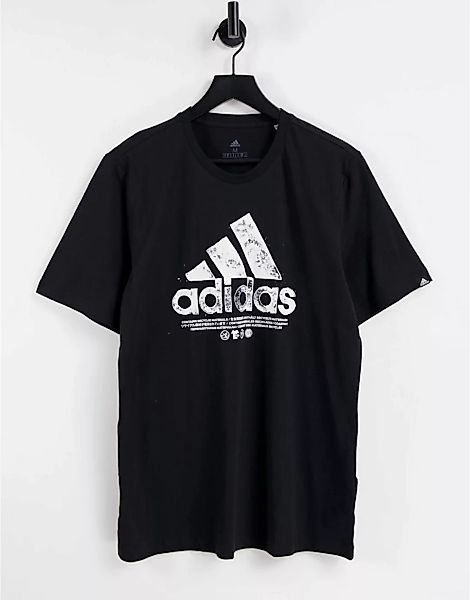 adidas – T-Shirt in Schwarz mit Print günstig online kaufen