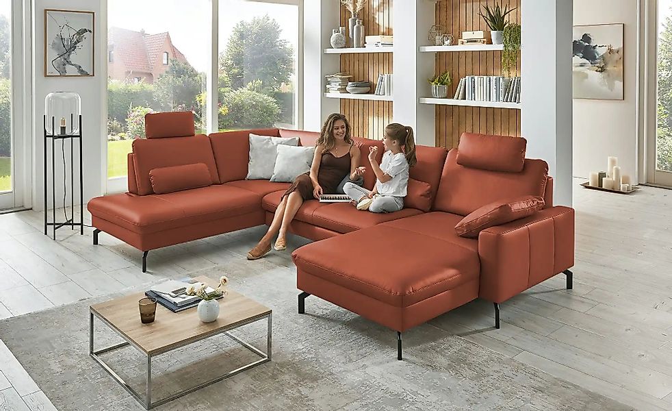 meinSofa Wohnlandschaft aus Leder Grace ¦ rot ¦ Maße (cm): B: 332 H: 89 T: günstig online kaufen