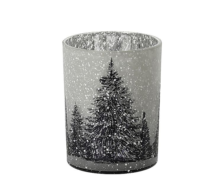 Kaemingk Teelichthalter, Teelichthalter Glas 8cm mit Tannenbaum Motiv Grau günstig online kaufen