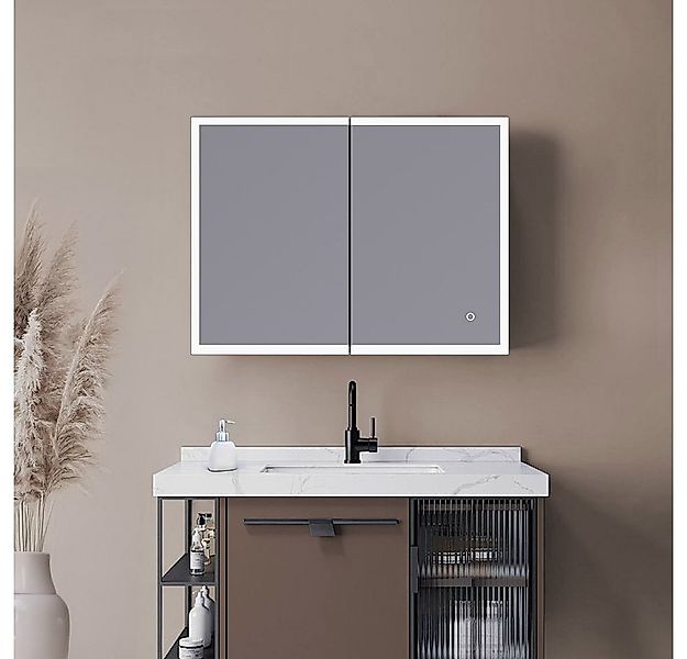 HOME DELUXE Badezimmerspiegelschrank LED-Spiegelschrank Schwarz günstig online kaufen