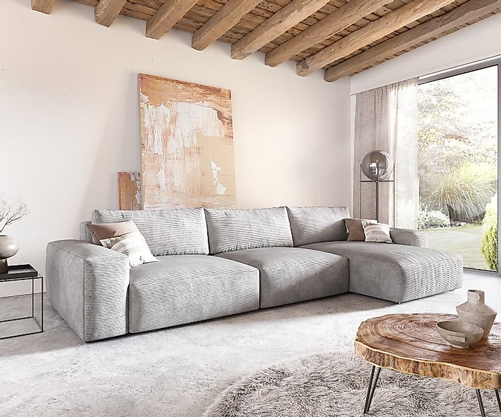Ecksofa Lanzo XL 380x180 cm Cord Silbergrau Recamiere variabel günstig online kaufen