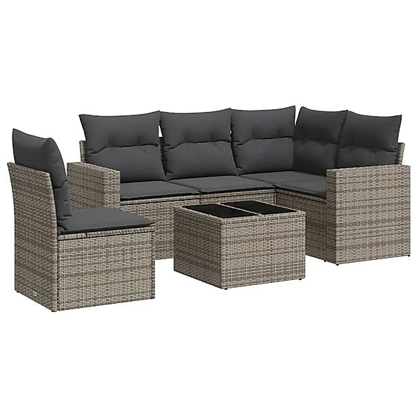 vidaXL 6-Tlg Garten-Sofagarnitur mit Kissen Grau Poly Rattan 3251317 günstig online kaufen