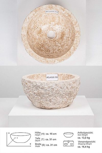 wohnfreuden Aufsatzwaschbecken Erosi Marmor Waschbecken 30 cm creme (Kein S günstig online kaufen