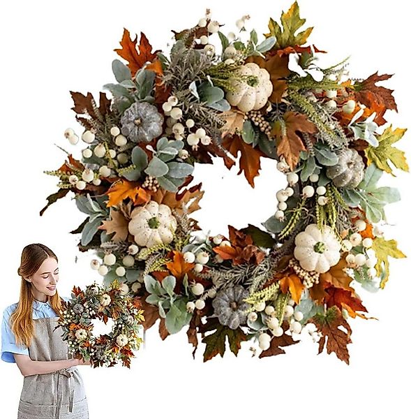 Kunstkranz Türkranz für Herbstdeko,Herbstkranz Kürbis Dekorative Blumenkran günstig online kaufen