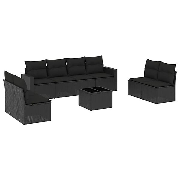 vidaXL 9-Tlg Garten-Sofagarnitur mit Kissen Schwarz Poly Rattan 3251192 günstig online kaufen