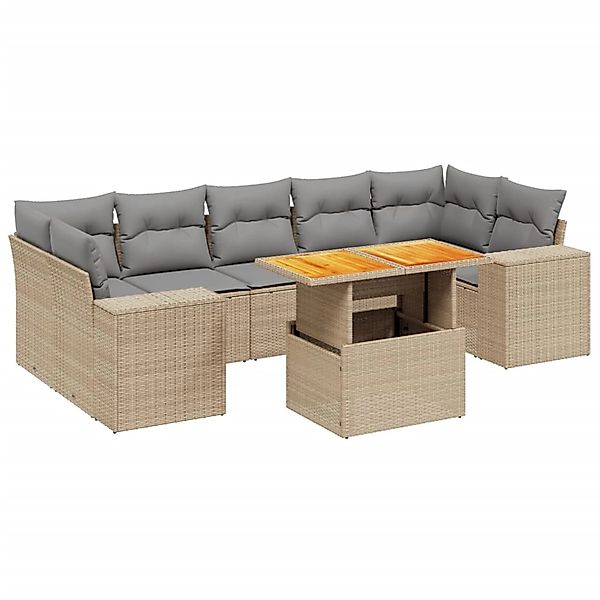 vidaXL 8-Tlg Garten-Sofagarnitur mit Kissen Beige Poly Rattan 3272550 günstig online kaufen