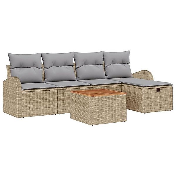 vidaXL Loungesofa 6-teiliges Garten Sofa Set mit Kissen Beige Poly Rattan, günstig online kaufen