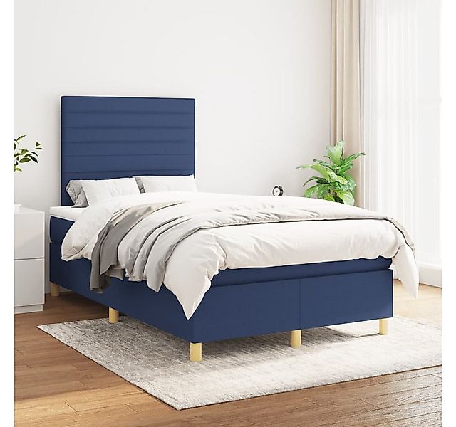 vidaXL Boxspringbett Boxspringbett mit Matratze Blau 120x200 cm Stoff Bett günstig online kaufen