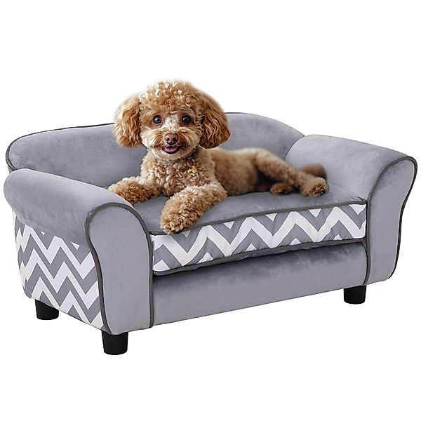 PawHut Hundesofa mit Erhöhten Füßen Kissen Waschbar Samt Grau 73,5 x 41 x 3 günstig online kaufen
