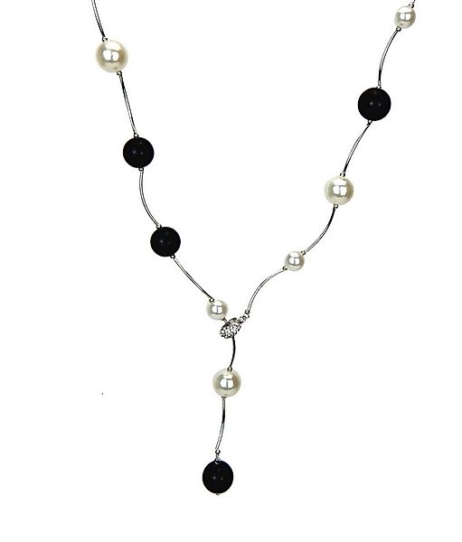 Ella Jonte Perlenkette, lange Halskette silber weiß schwarz Strass Y-Kette günstig online kaufen