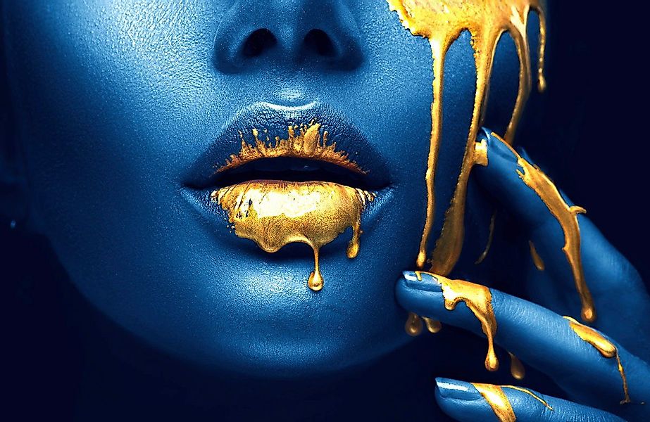 Papermoon Fototapete GOLDENE LIPPEN-SCHMUCK ART DESIGN günstig online kaufen