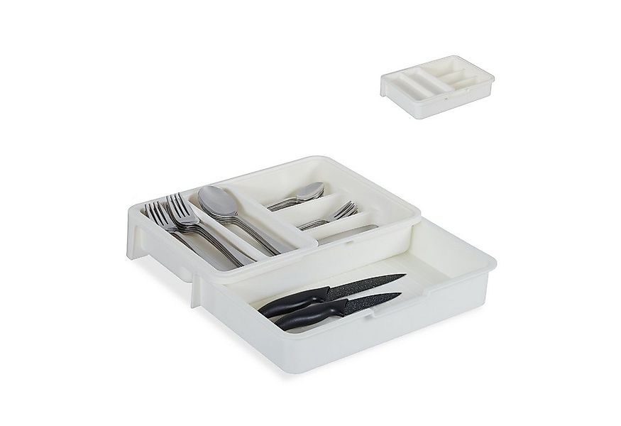 relaxdays Besteckkasten Ausziehbarer Besteckkasten, weiß günstig online kaufen