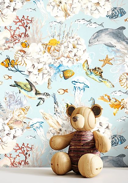 Newroom Vliestapete, Blau Tapete Kinder Korallen günstig online kaufen