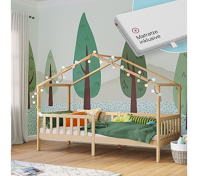 Bellabino Hausbett Bia mit Rausfallschutz & Lattenrost (natur, mit Matratze günstig online kaufen