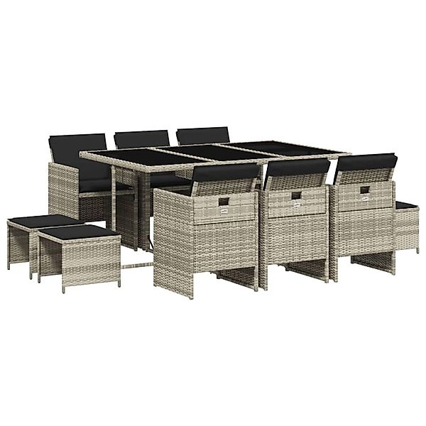 vidaXL 11-Tlg Garten-Essgruppe mit Kissen Hellgrau Poly Rattan 3210611 günstig online kaufen