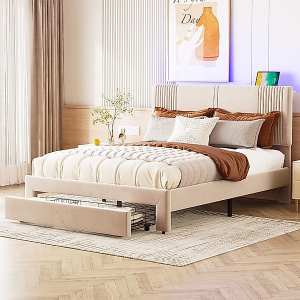 Flieks Polsterbett, LED Doppelbett 140x200cm mit günstig online kaufen