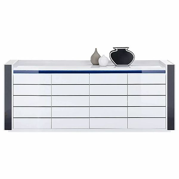 Sideboard Savona weiß Hochglanz schwarz Hochglanz B/H/T: ca. 220x87x50 cm günstig online kaufen