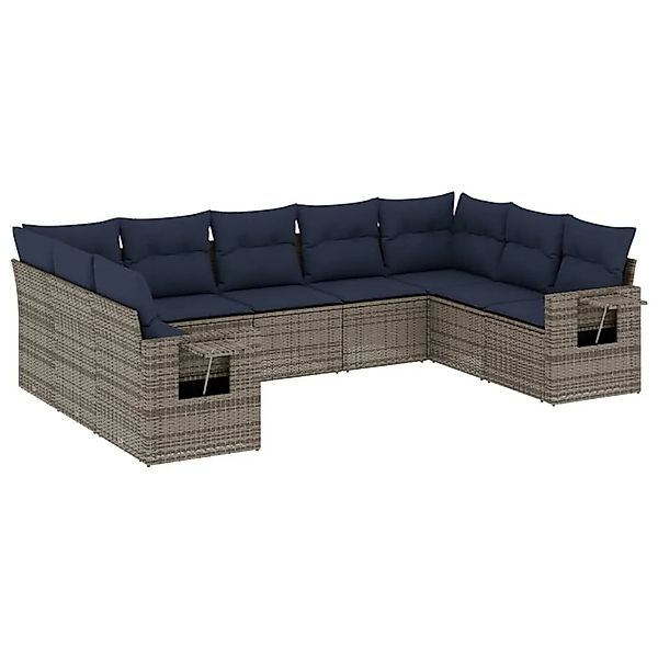 vidaXL 9-Tlg Gartensofa-Set mit Kissen Grau Polyrattan 3220600 günstig online kaufen