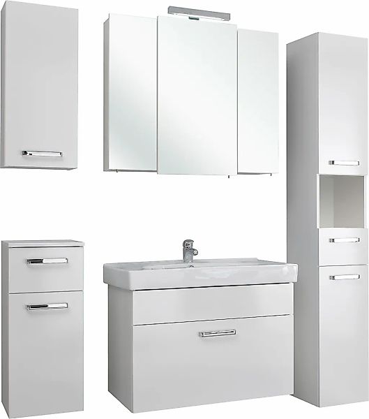 Saphir Badmöbel-Set "Quickset 5-teilig, Keramik-Waschtisch mit LED-Spiegels günstig online kaufen