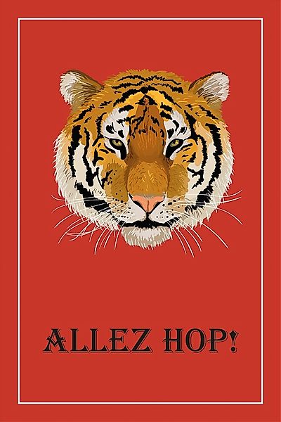 queence Leinwandbild "Tiger ALLEZ HOP", Kunst-Modern-Schriftzug-Tiere-Tiger günstig online kaufen
