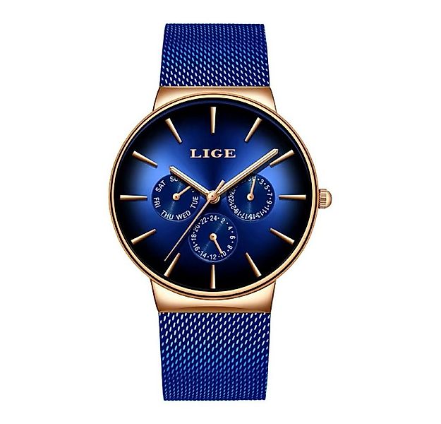 Lige Quarzuhr Lige 9936 Damenuhr Chrono Netzarmband Zifferblatt Blau L-9936 günstig online kaufen
