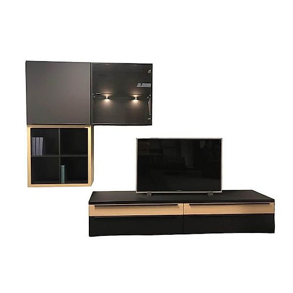 hülsta Anbauschrank Wohnwand Now Touch Super Matt Schwarz Akzente Samteiche günstig online kaufen