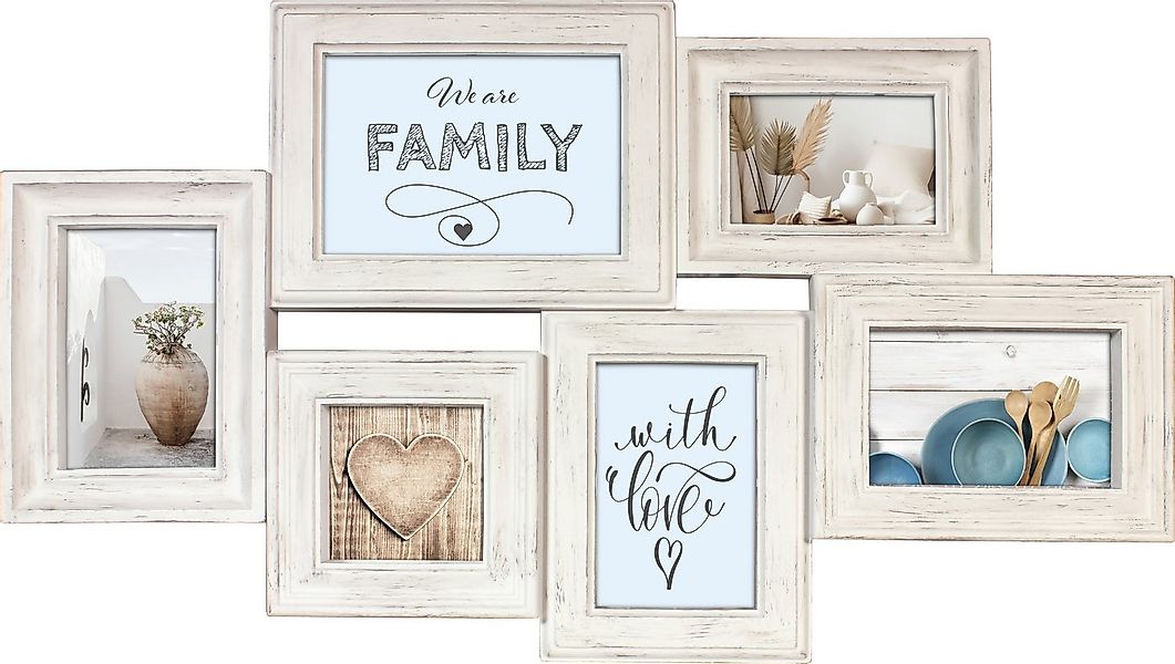 Wackadoo Living Bilderrahmen Collage weiß für 6 Fotos Wanddekoration Vintag günstig online kaufen