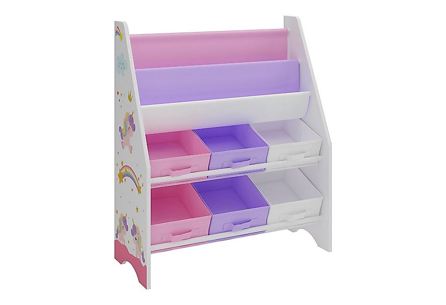 en.casa Kinderregal, »Ponteceso« Einhorn-Motiv 74 x 62 x 26,5 cm Weiß/Rosa/ günstig online kaufen