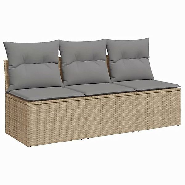 vidaXL Loungesofa Gartensofa mit Kissen 3-Sitzer Beige Poly Rattan, 1 Teile günstig online kaufen