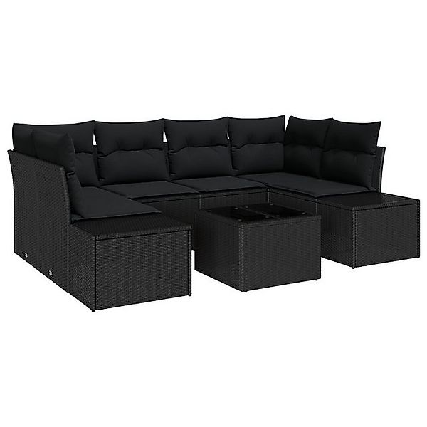 vidaXL Loungesofa 7-teiliges Garten Sofa Set mit Kissen Schwarz Poly Rattan günstig online kaufen
