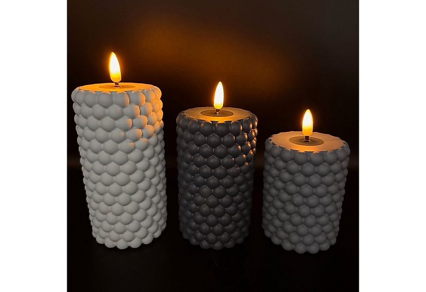 Online-Fuchs LED-Kerze - 3er Set LED-Kerzen aus Beton in Bubble Optik mit 6 günstig online kaufen