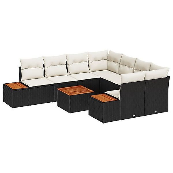 vidaXL Loungesofa 9-teiliges Garten-Sofa-Set mit Kissen Schwarz Poly-Rattan günstig online kaufen